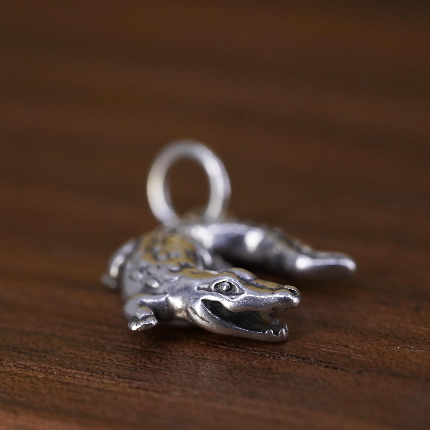 Vintage Sterling silver handmade pendant, 925 alligator crocodile charm