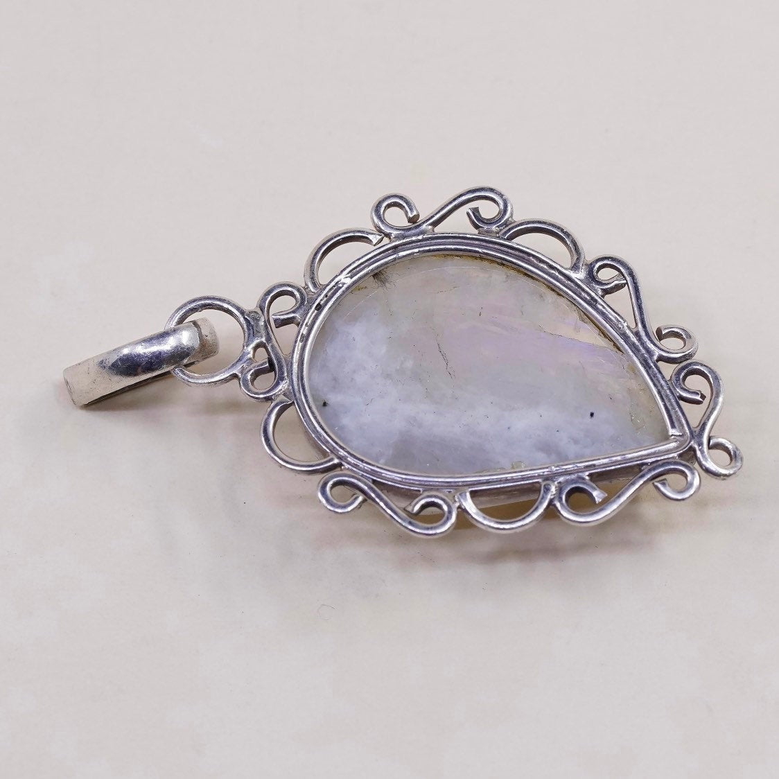 VTG Sterling silver handmade pendant, mexico 925 w/ teardrop moonstone