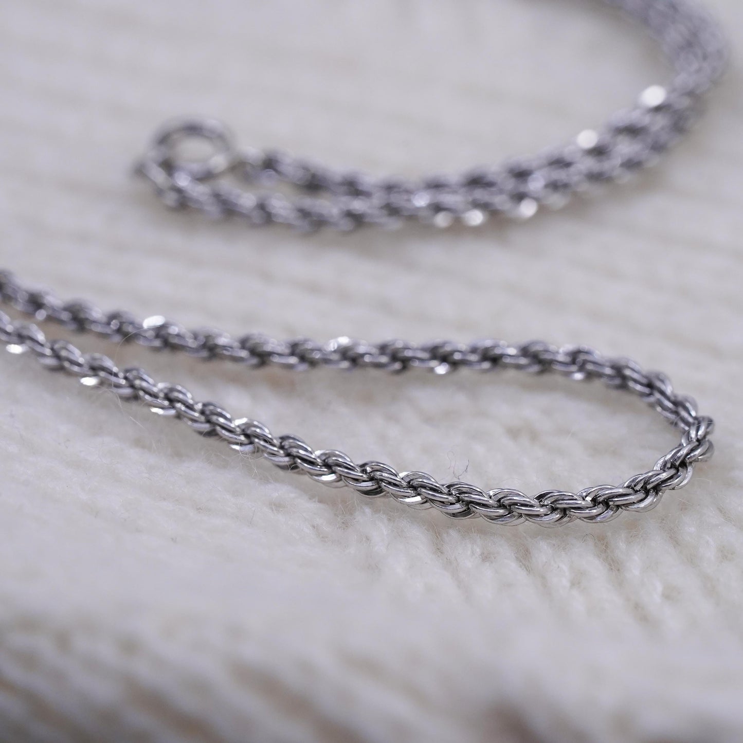 20”, 3mm, vintage Sterling silver necklace, 925 diamond rope chain