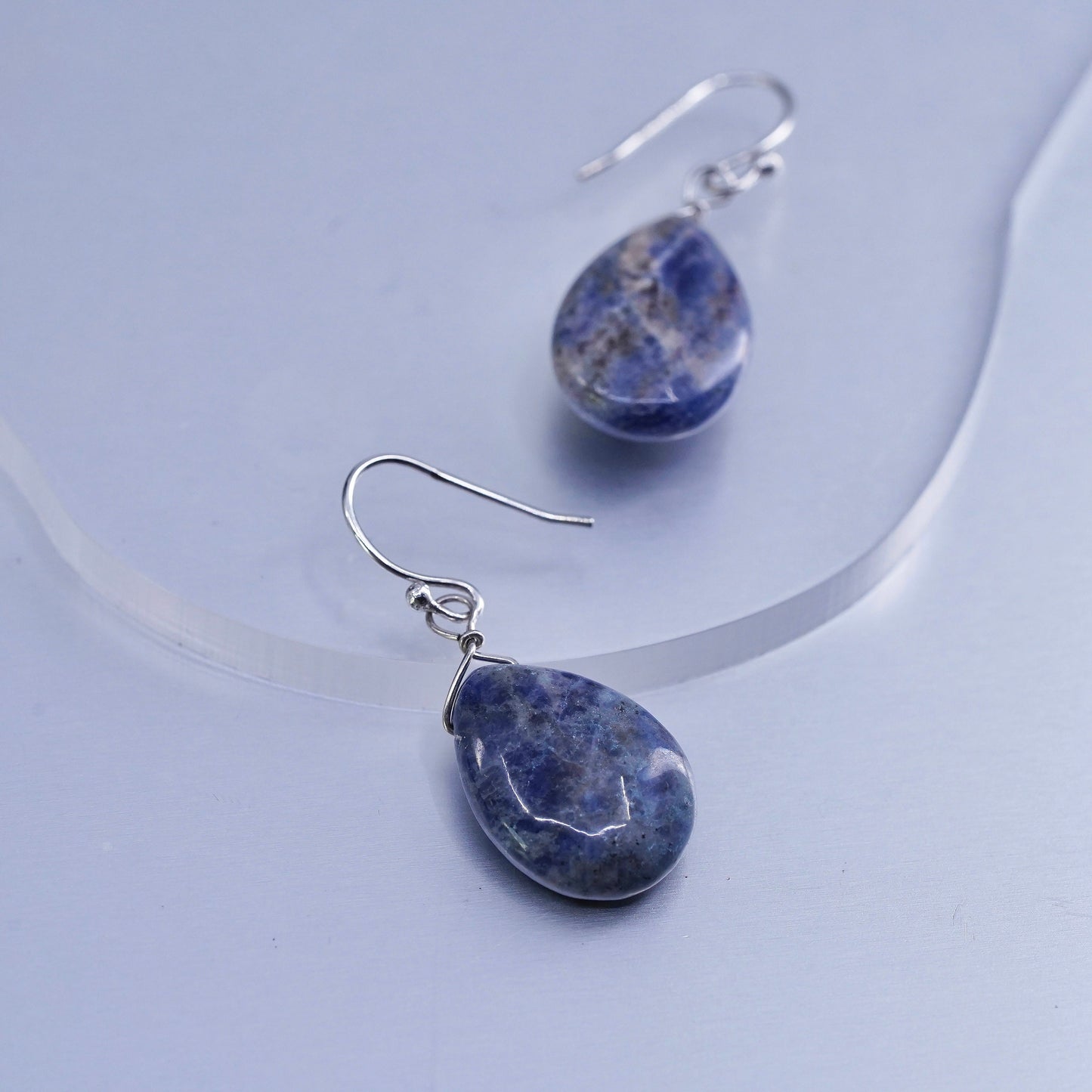 Vintage jewelry | Sterling 925 silver earrings with teardrop sodalite