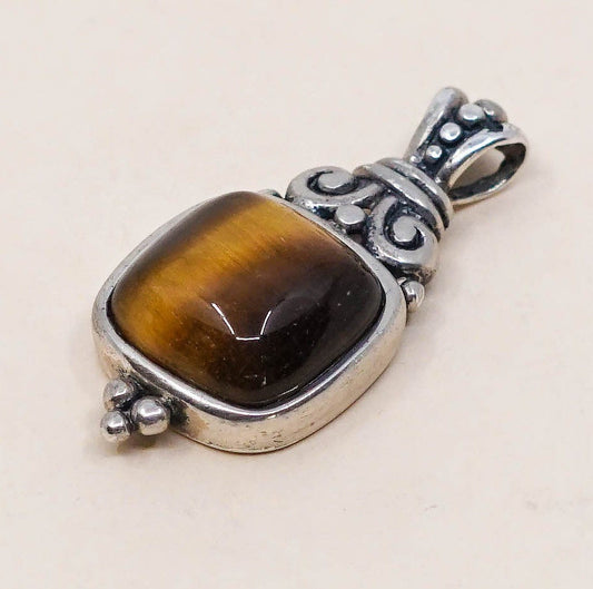 Vintage sterling silver with golden tiger eye, solid 925 silver pendant