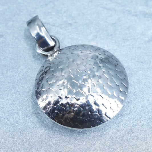 vintage sterling 925 silver handmade puffy textured circle pendant