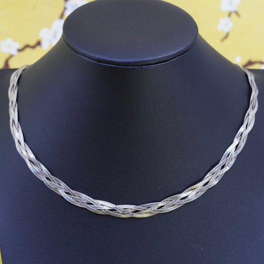 18” 8mm, vintage Sterling silver handmade necklace, 925 woven herringbone chain