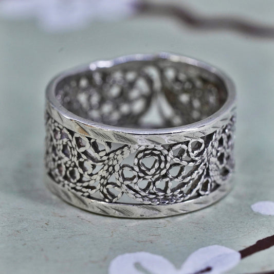 Size 6.5, Vintage sterling silver handmade filigree ring, 925 band