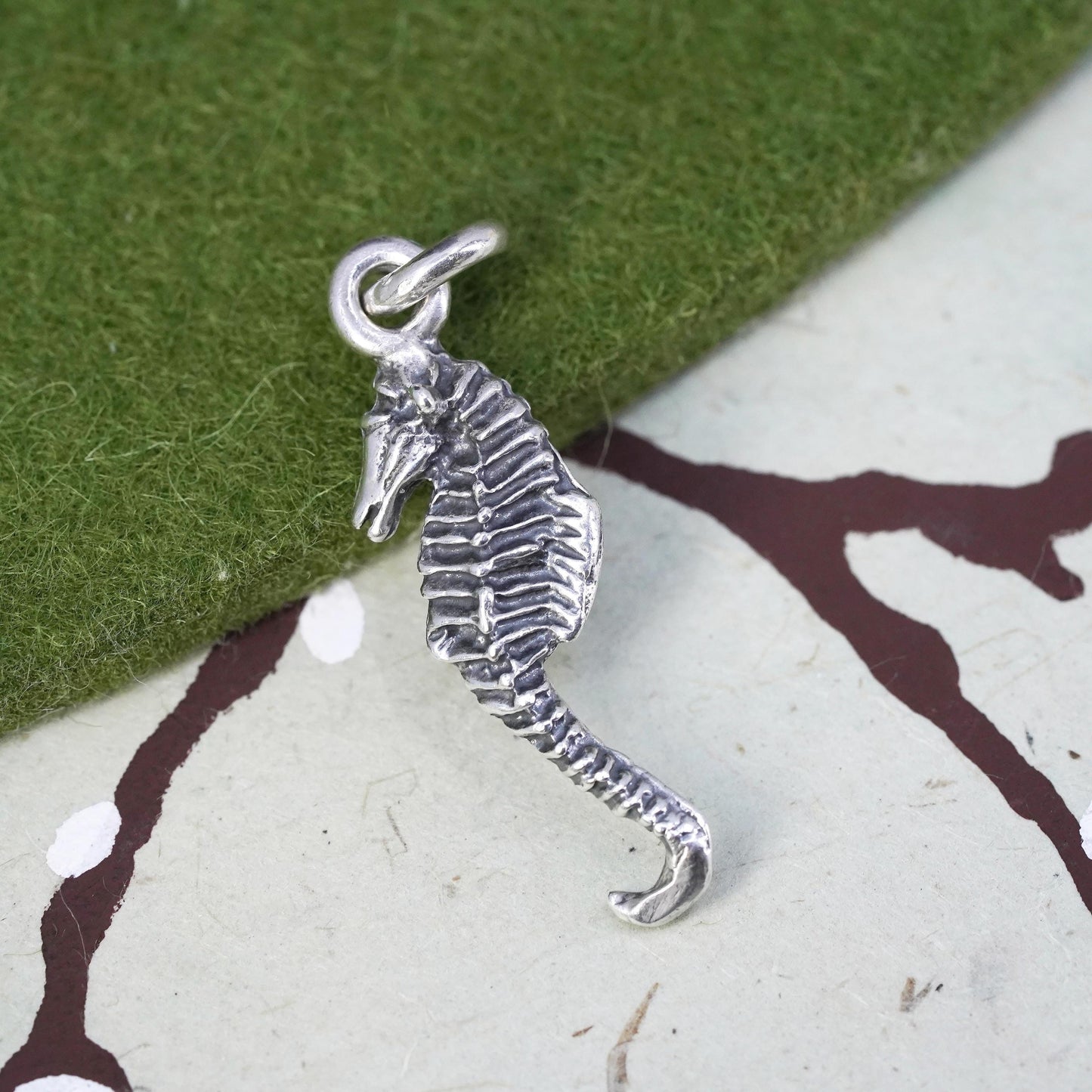 Vintage sterling silver handmade seahorse pendant, 925 silver charm