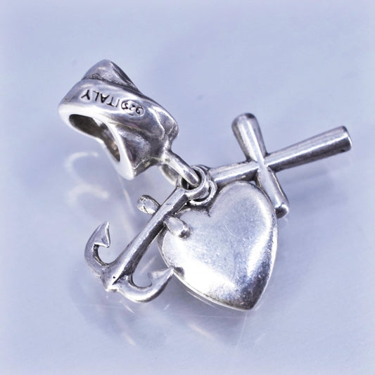 Vintage sterling 925 silver heart cross anchor charm pendant