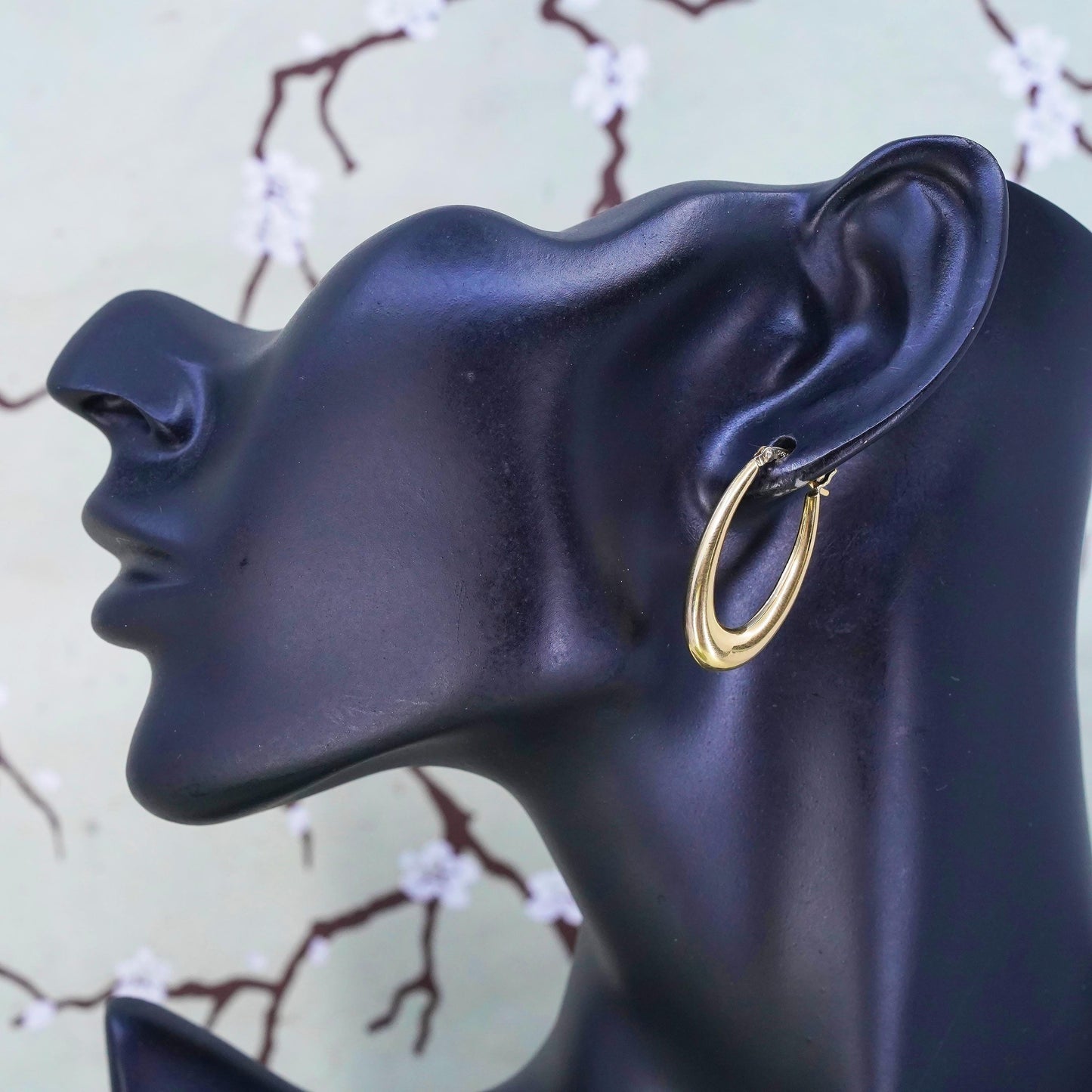 1", Vintage vermeil gold sterling silver earrings, puffy 925 oval hoops