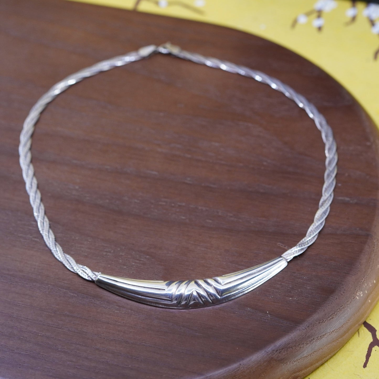 16”, Sterling 925 silver double strands braided herringbone chain necklace