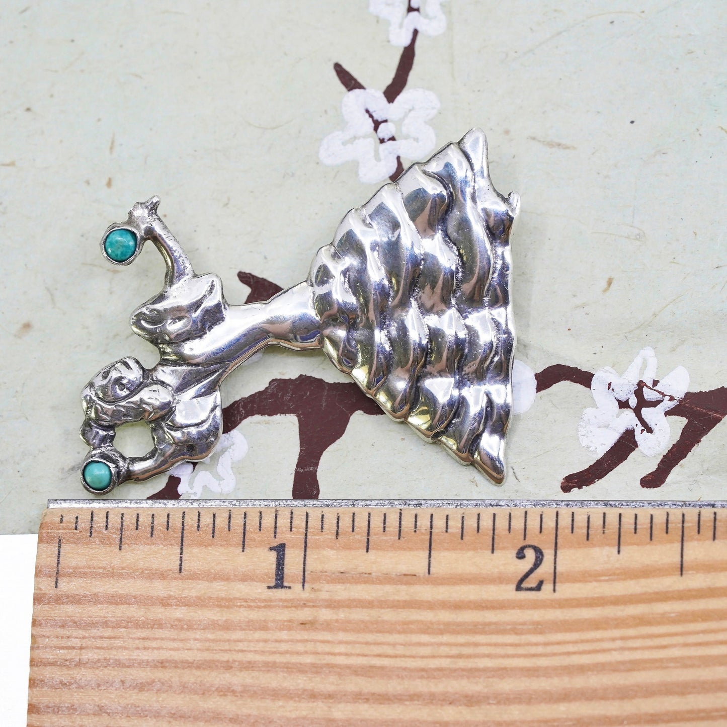 Mexican Sterling 925 silver Female flamenco dancer brooch pin with turquoise