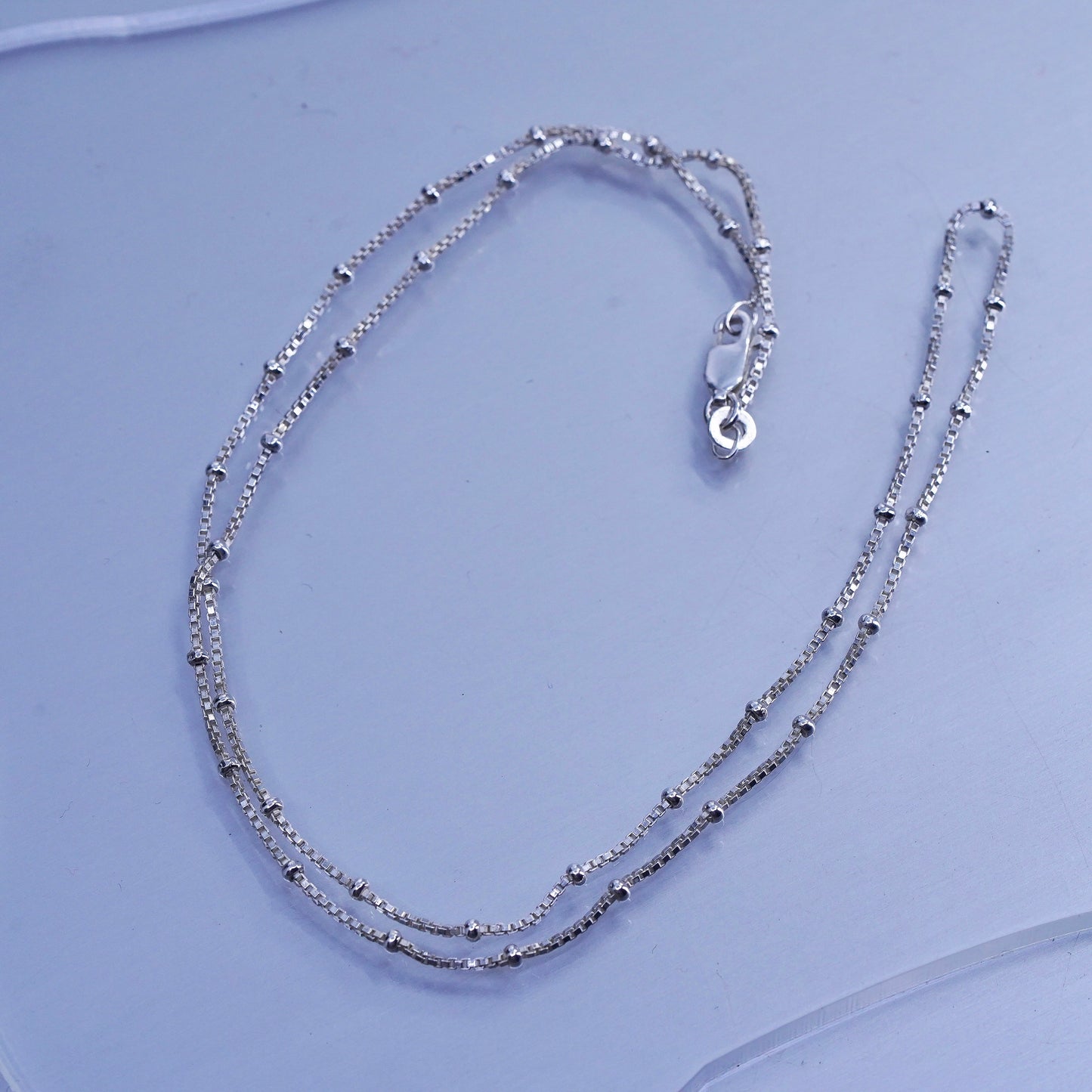 20” 1mm, vintage Sterling 925 silver box chain necklace with beads