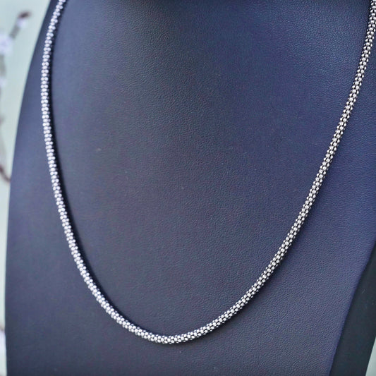 18” 3mm, vintage sterling silver handmade necklace, 925 popcorn chain