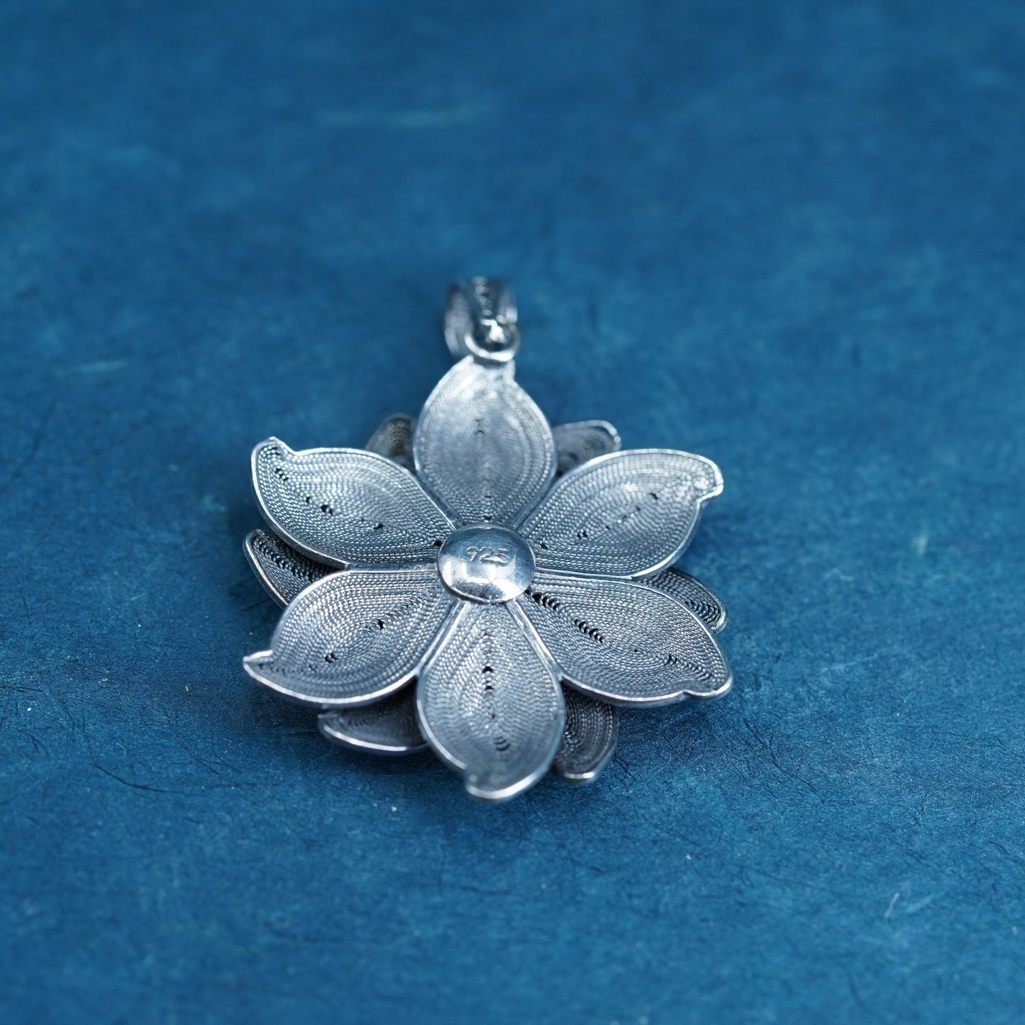 Vintage Sterling silver handmade pendant, 925 filigree flower