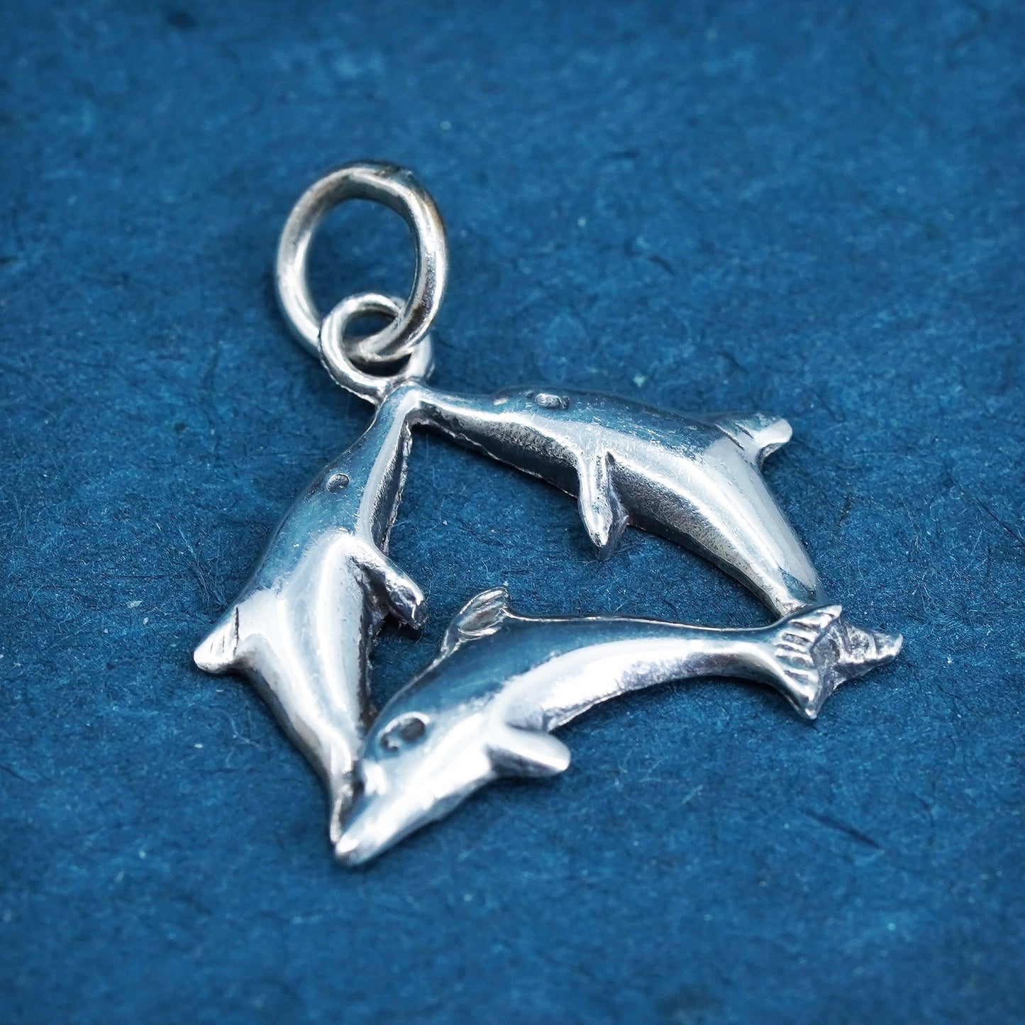 Vintage Sterling silver handmade Dolphins pendant, 925 charm