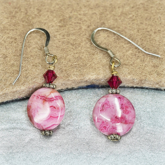 Vintage Sterling 925 silver earrings with pink agate beads