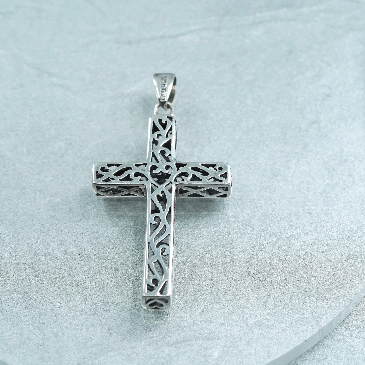 Vintage sterling 925 silver handmade filigree cross pendant