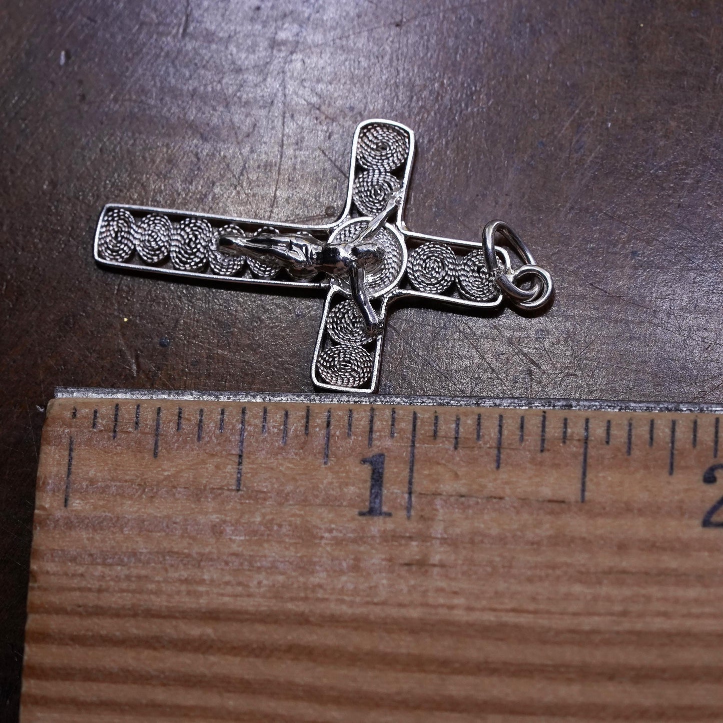 Vintage Sterling silver handmade pendant, 800 filigree cross