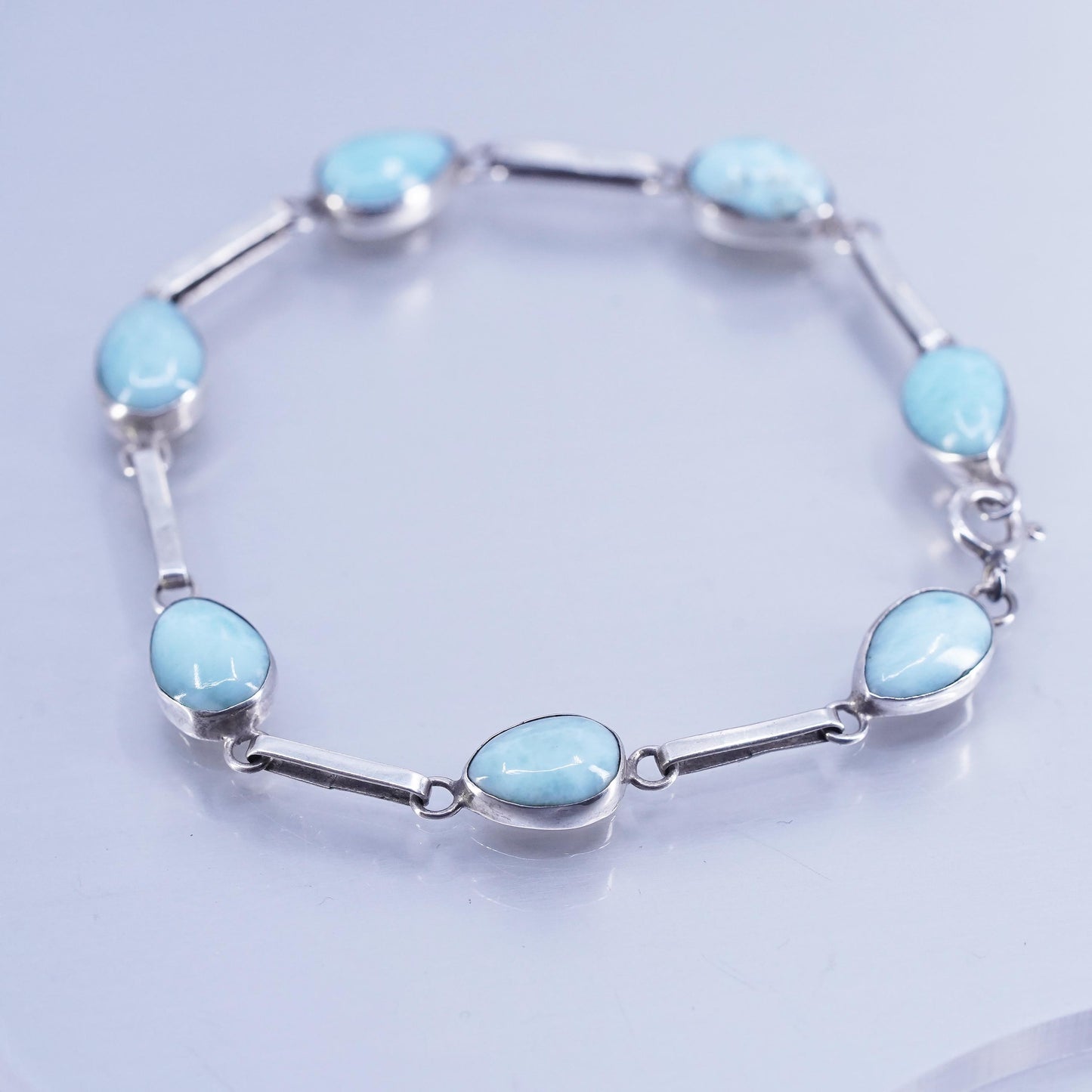 7”, Vintage sterling 925 silver handmade bracelet with teardrop larimar