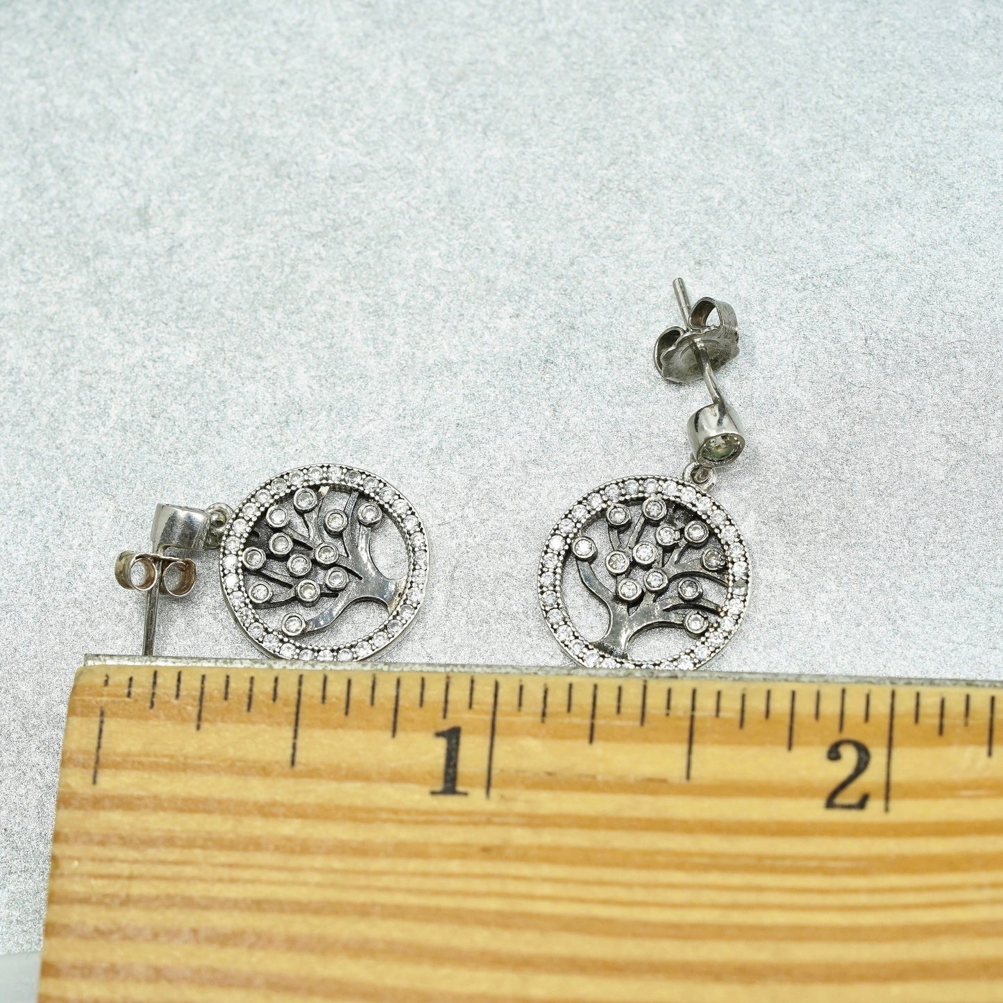 Vintage Sterling 925 silver handmade filigree tree earrings with cluster cz