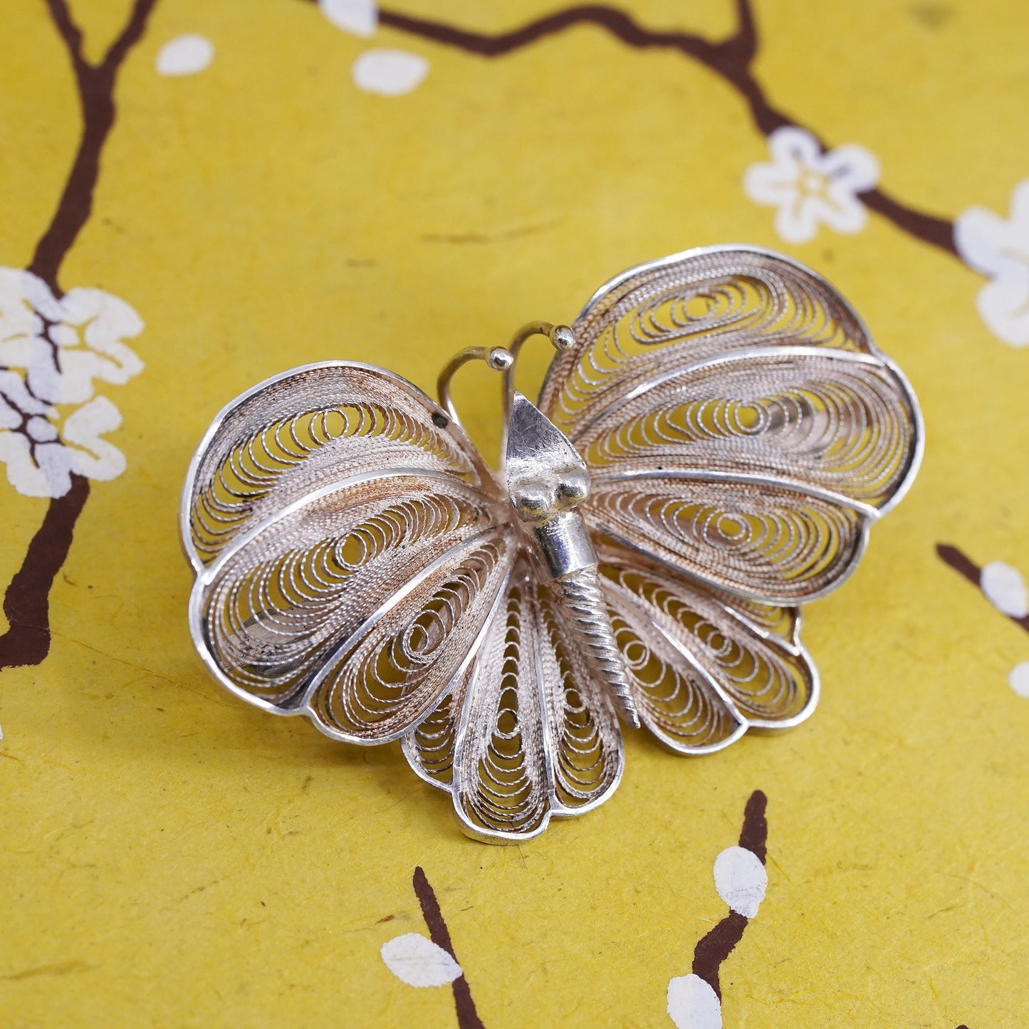 Vintage handmade sterling 925 silver filigree butterfly brooch