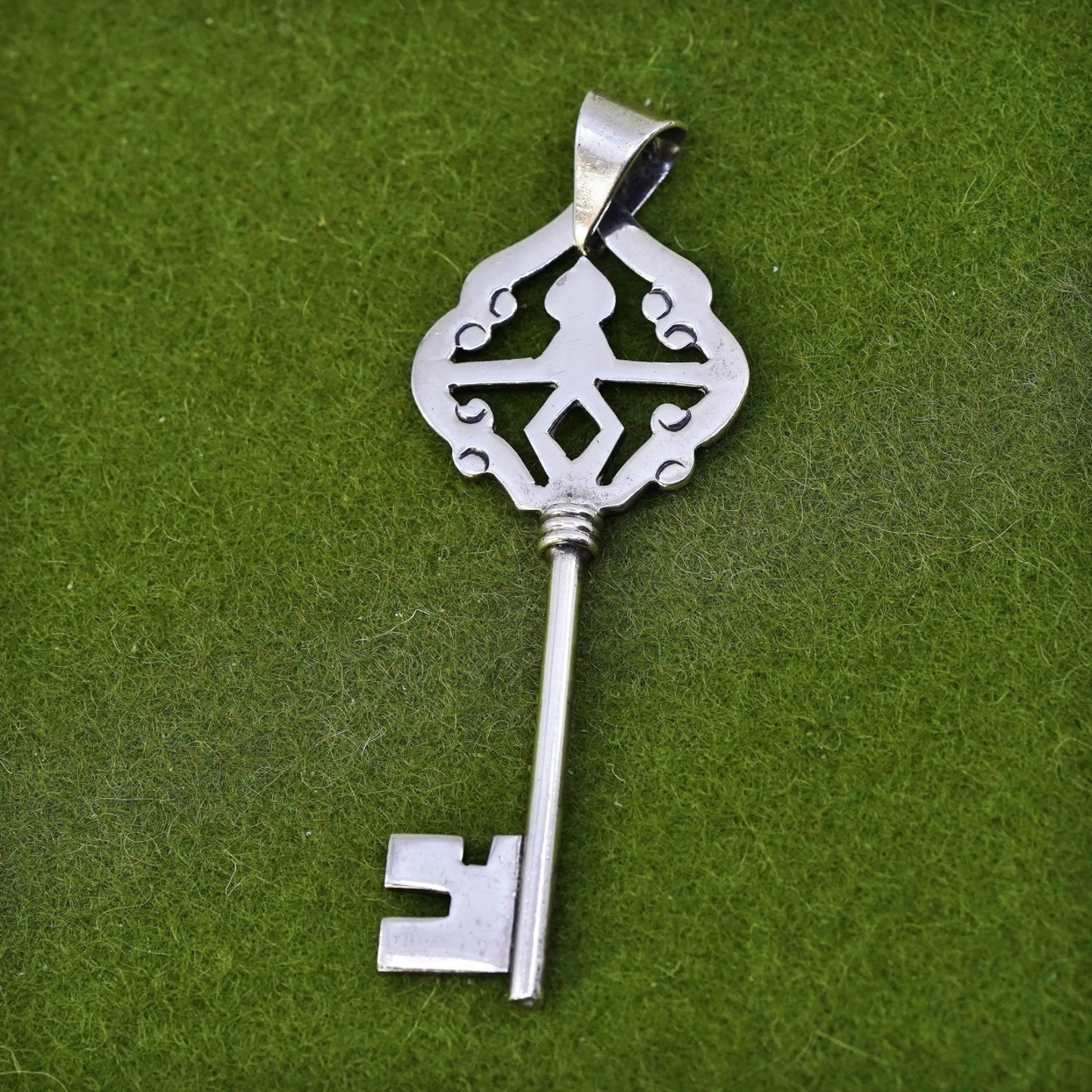 Vintage sterling silver handmade key pendant, 925 charm