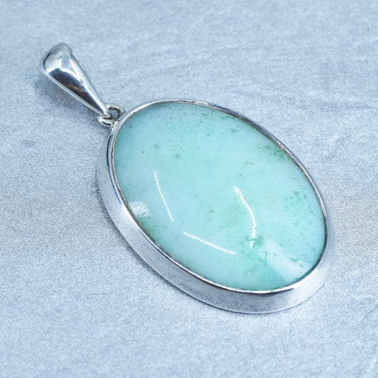 vintage sterling 925 silver handmade oval pendant with Larimar