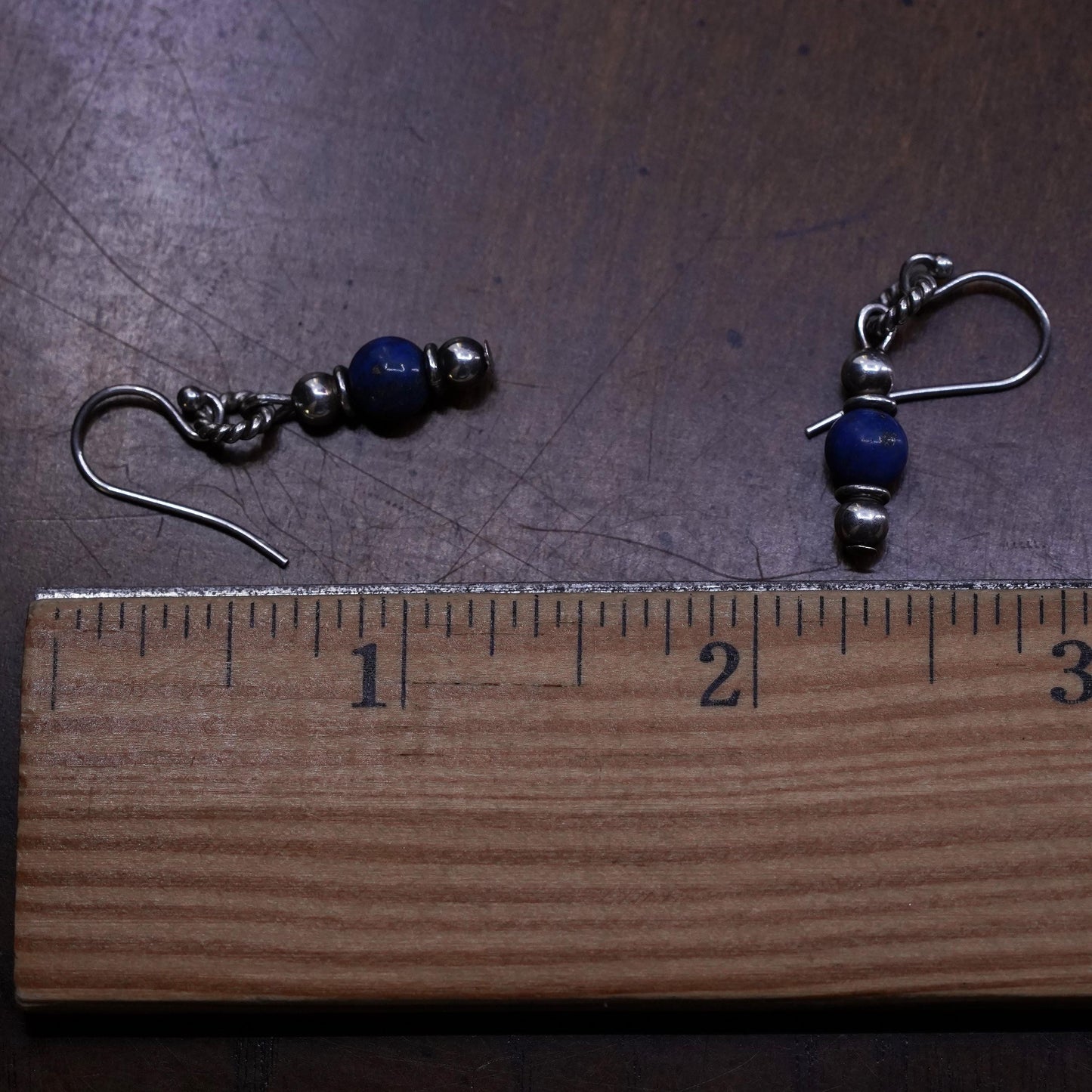 Vintage Sterling 925 silver handmade earrings with lapis lazuli beads