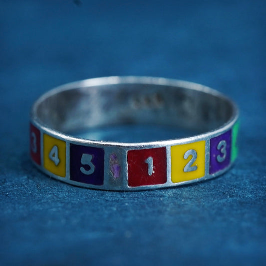 Size 7, vintage Sterling silver handmade ring, 925 stackable enamel band