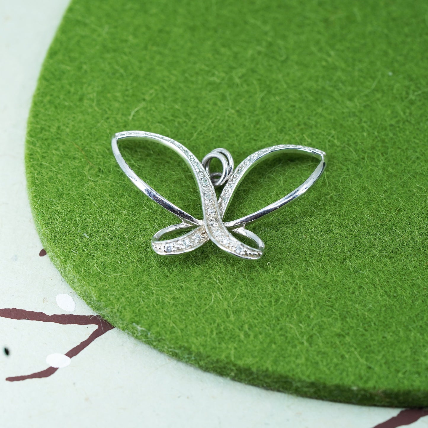 vintage sterling silver 925 butterfly pendant with cluster cz