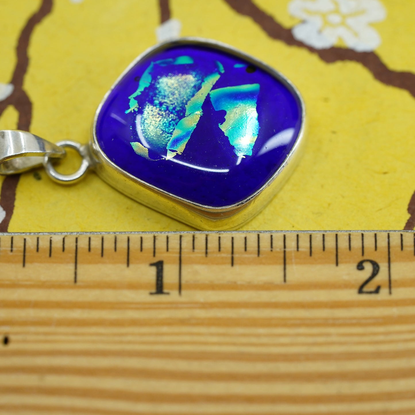 Vintage My Thos Sterling silver 925 handmade pendant with blue Dichroic glass