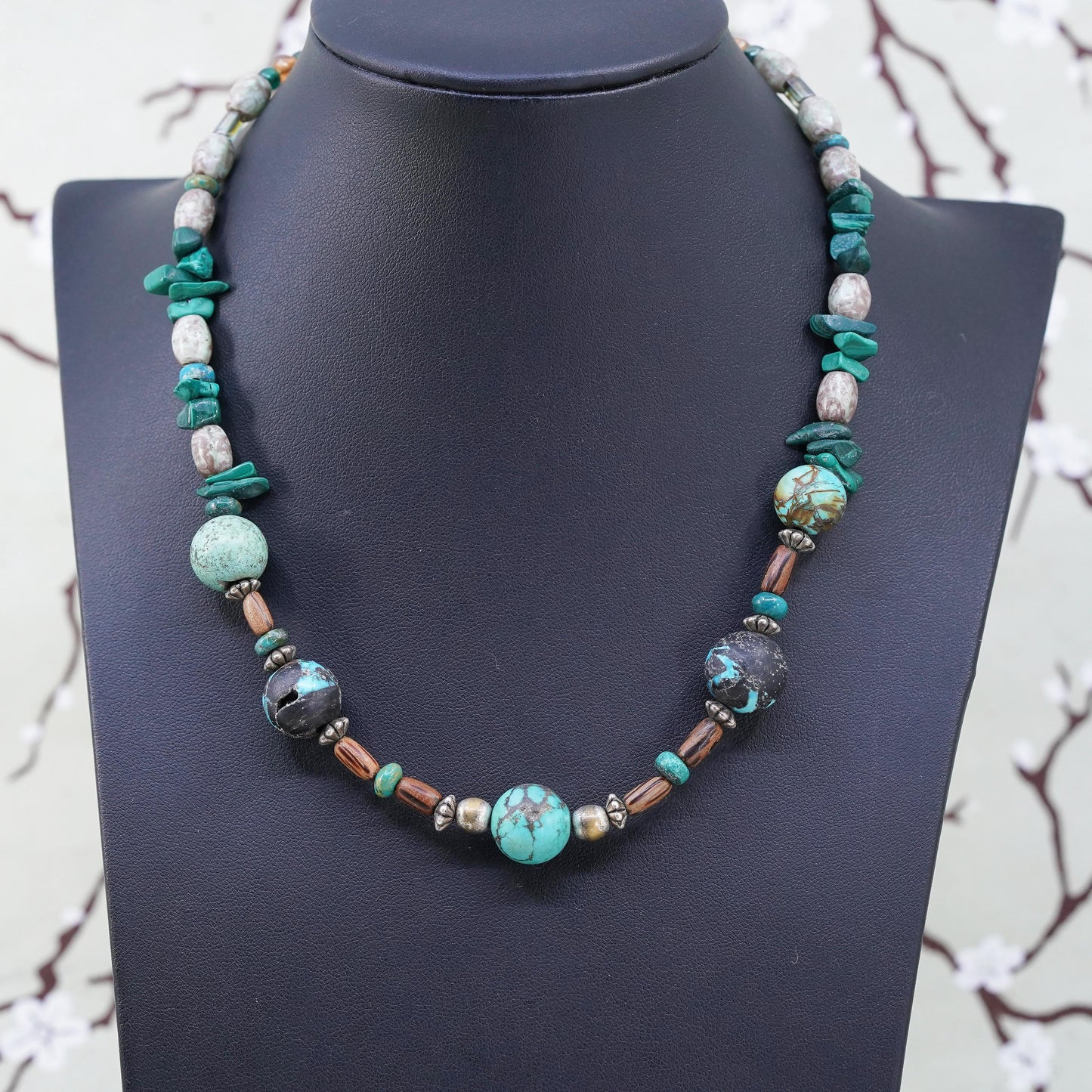 17”, southwestern sterling silver 925 handmade necklace with turquoise beads