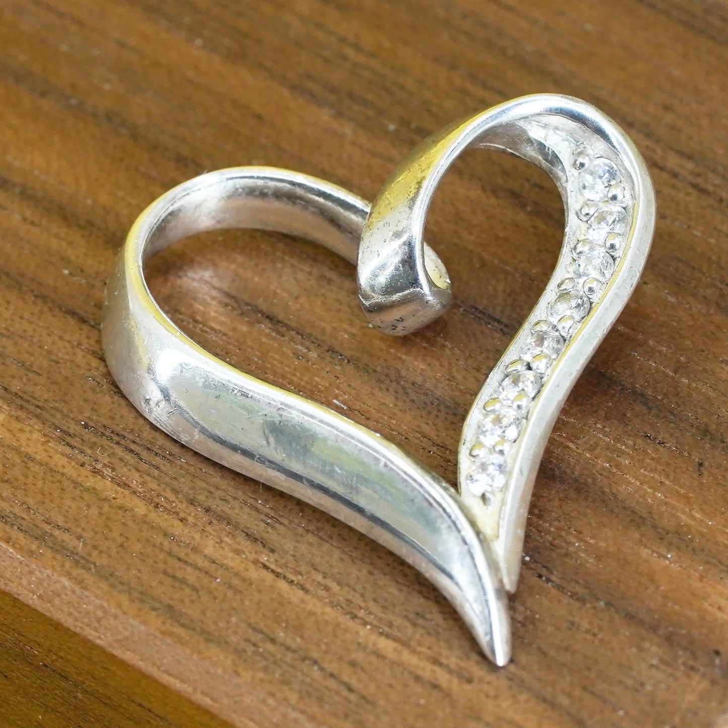 Vintage Sterling 925 silver heart pendant with clear cz