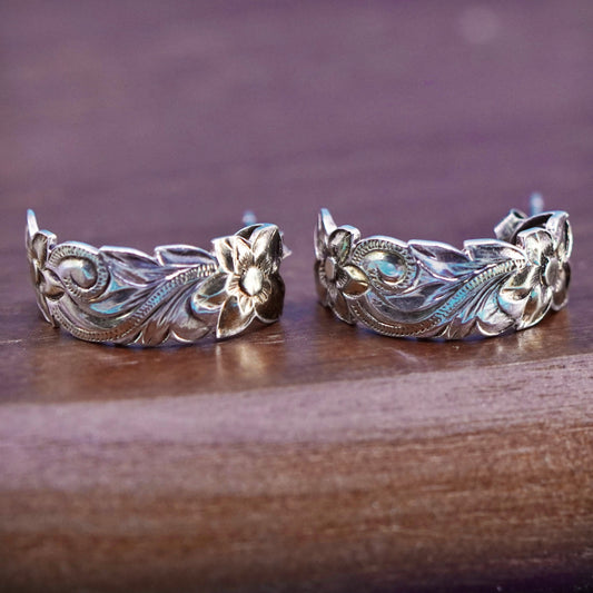 0.75”, southwestern Sterling Silver handmade Earrings 925 textured huggie studs
