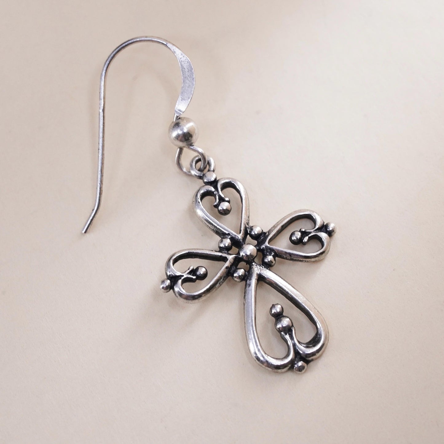 Vintage Sterling silver handmade pendant, 925 cross single earring