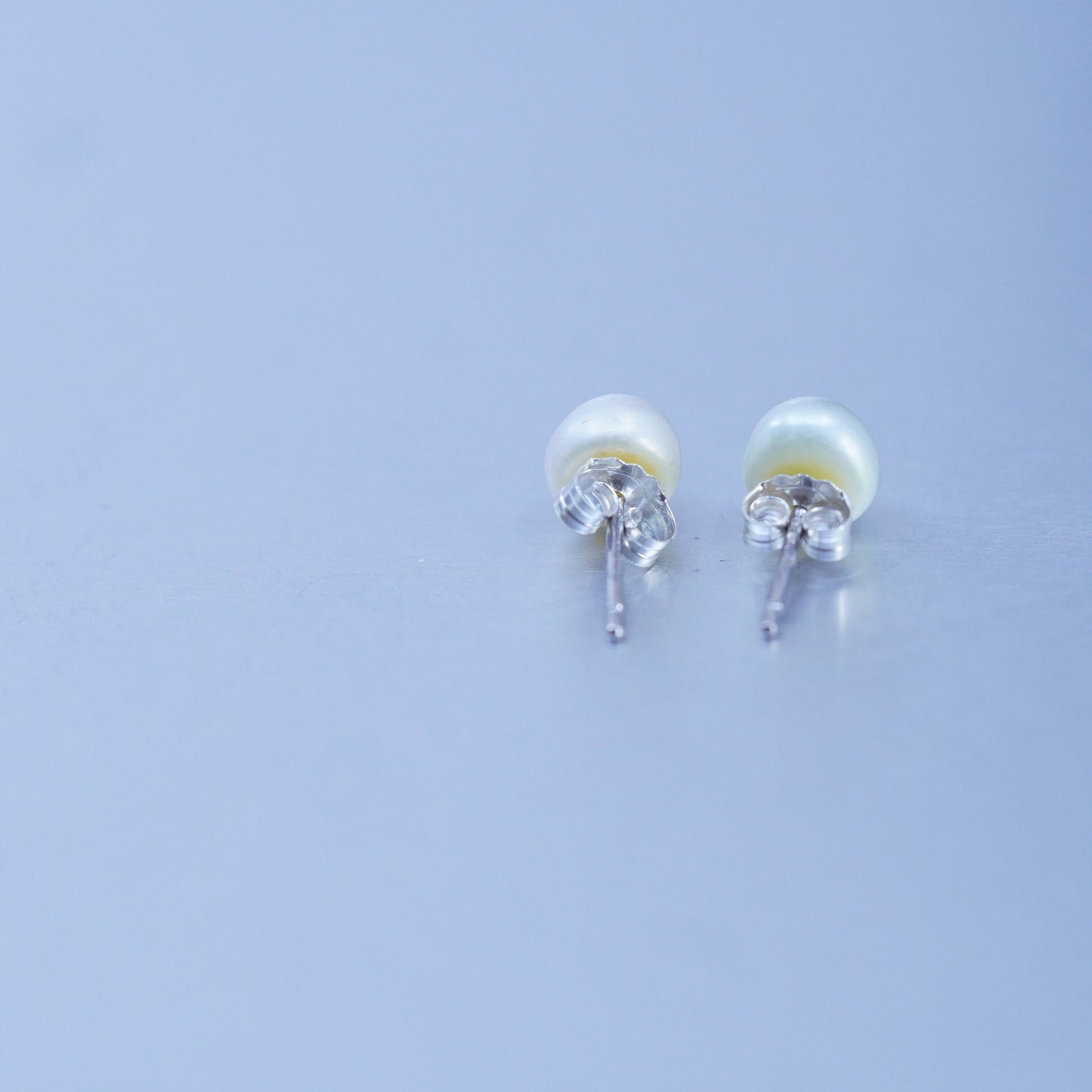 5mm, Vintage Sterling 925 silver handmade earrings, studs with pearl