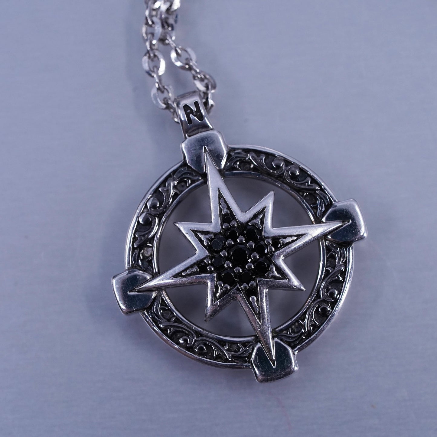 24” 3mm, Zancan Jewelry Sterling 925 silver necklace North Star compass pendant