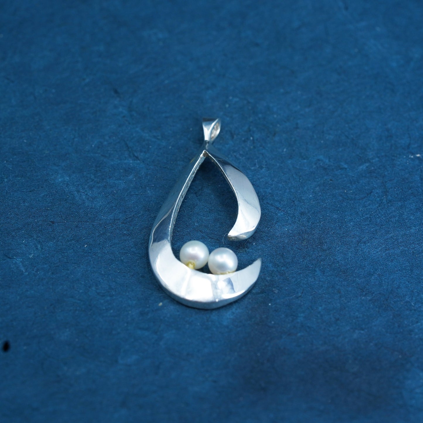 Vintage Sterling silver handmade pendant, 925 teardrop with pearl charm