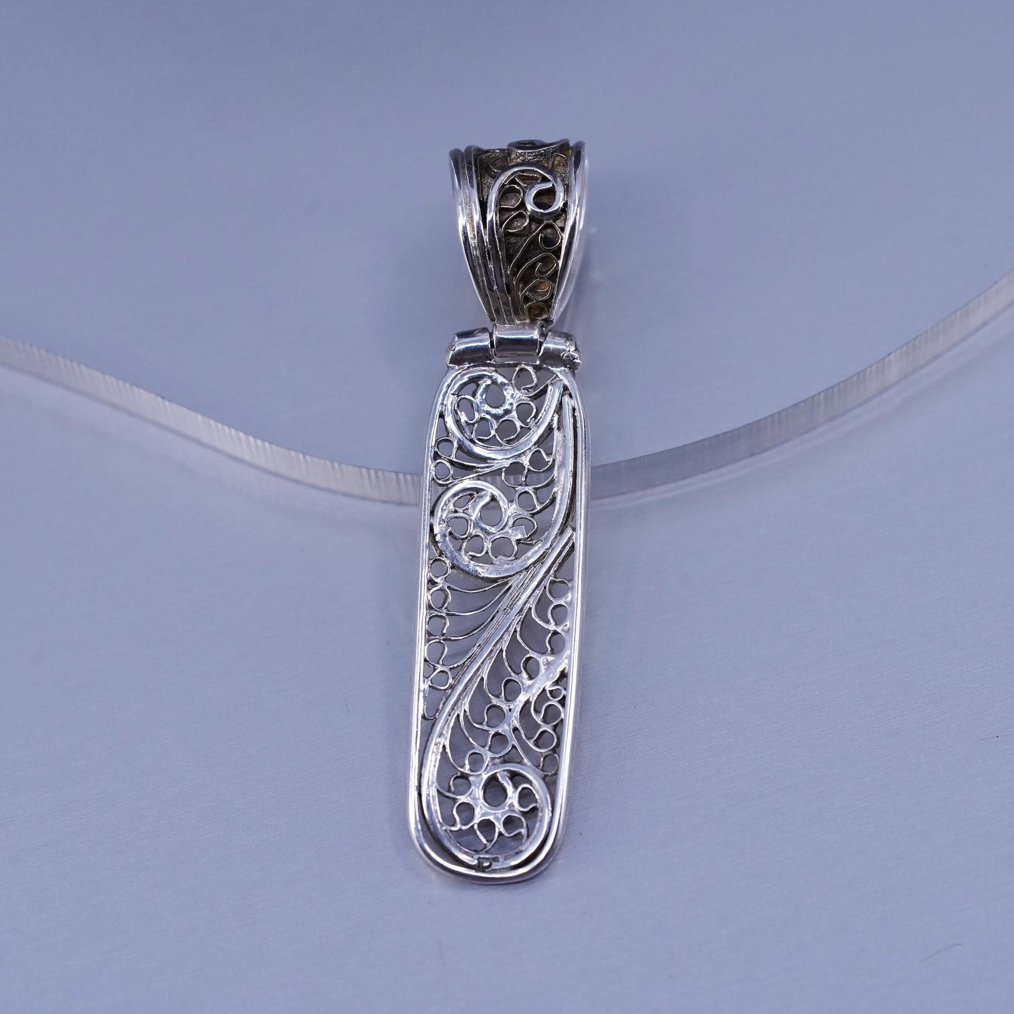 Vintage sterling 925 silver filigree tag pendant charm