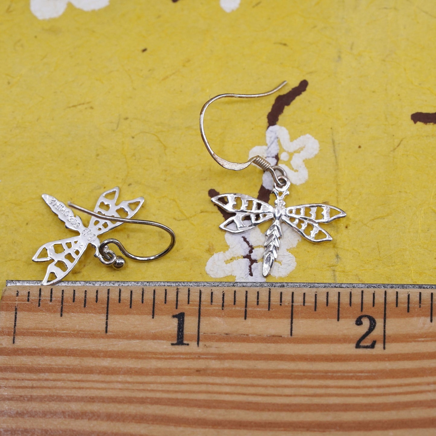 Vintage Sterling silver handmade earrings, 925 dragonfly drops