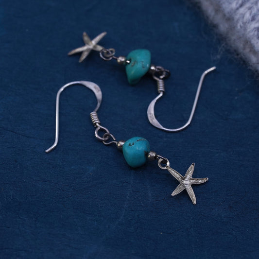 Vintage sterling 925 silver handmade earrings with turquoise beads and star