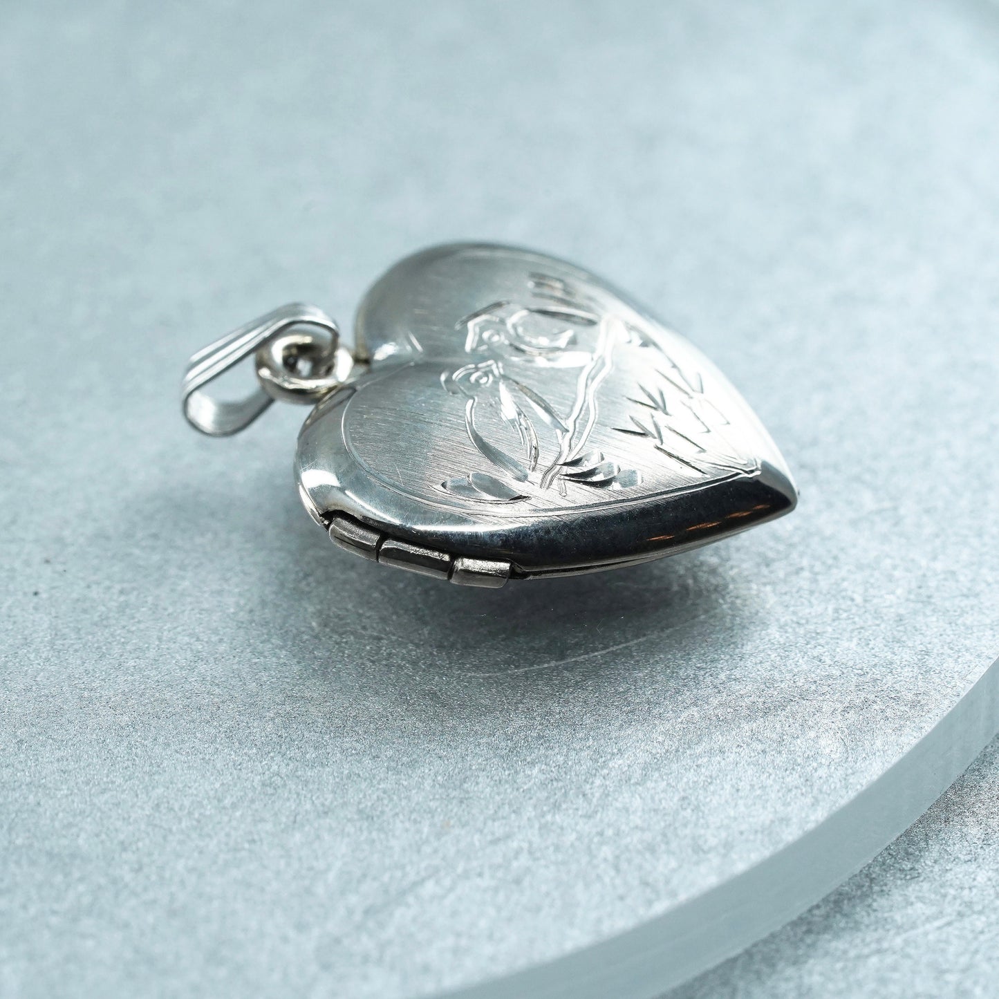 Sterling silver handmade charm, lovebirds 925 heart photo locket “Love Dale"