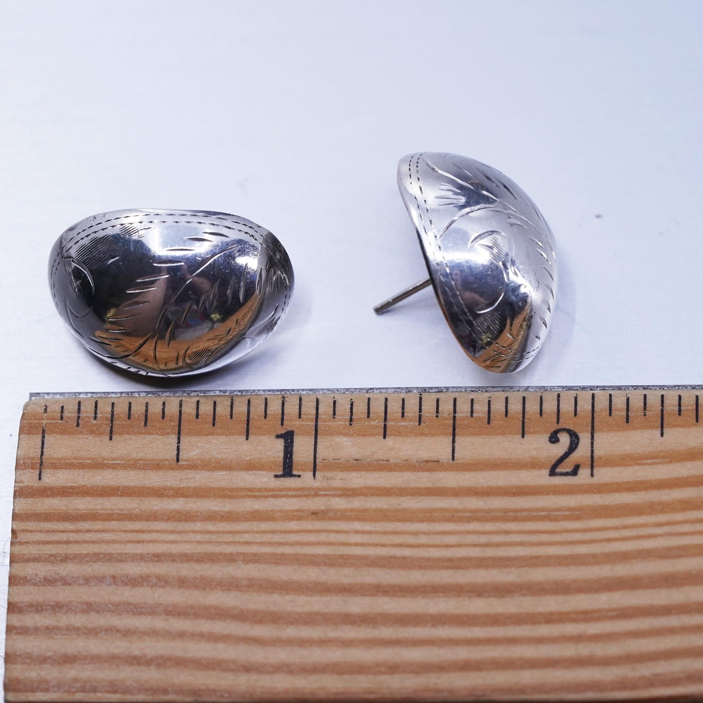 Vintage Sterling 925 silver handmade earrings, textured oval studs