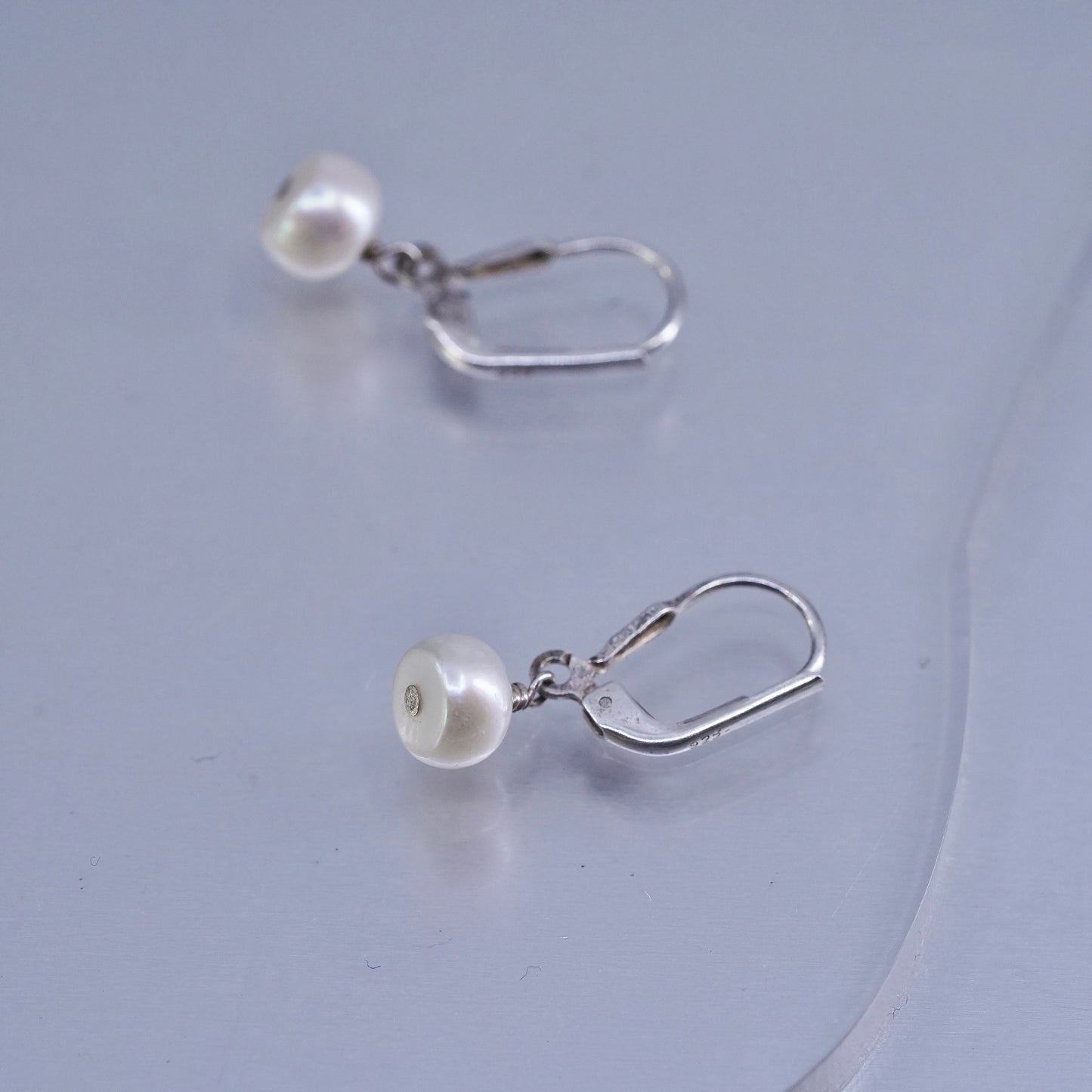 Vintage Sterling 925 silver earrings, dangle with pearl