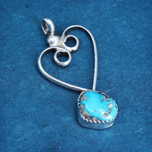 Native American sterling silver 925 handmade heart pendant with turquoise