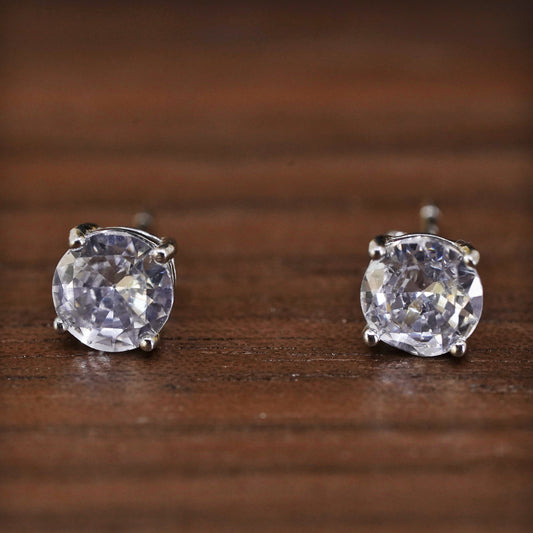 5mm, Sterling silver clear round crystal studs, cz earrings