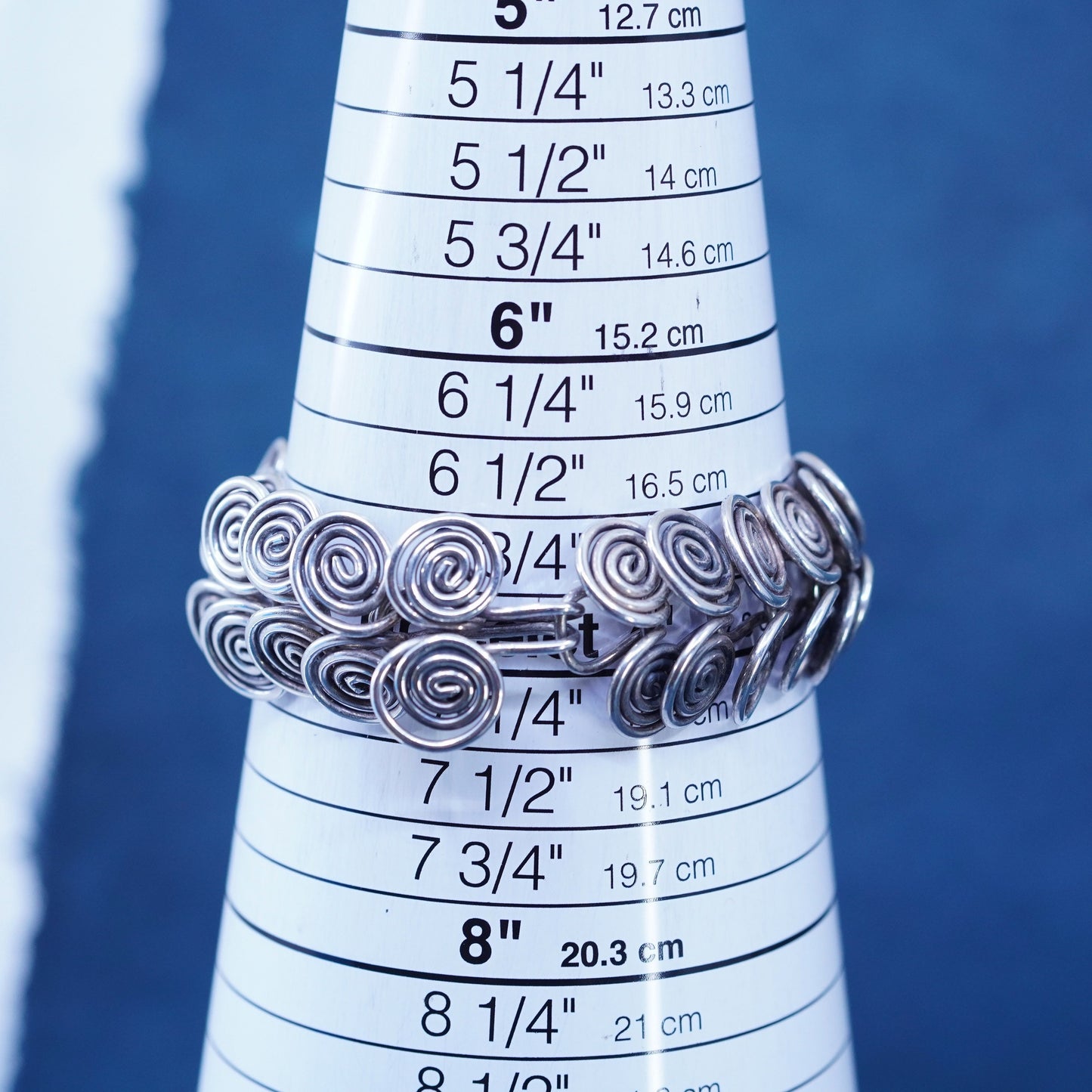7”, vintage sterling silver handmade bracelet, 925 swirly link chain