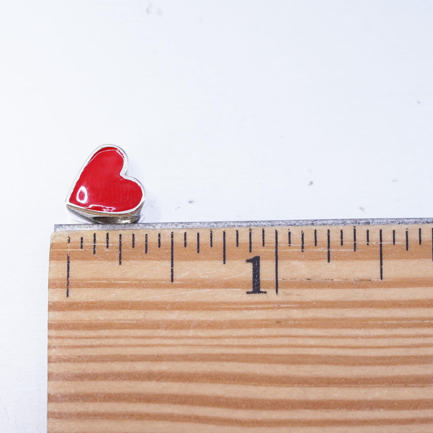 Vintage Sterling silver handmade charm, 925 red enamel heart bead