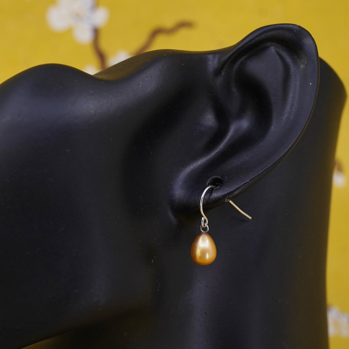 Vintage Sterling silver handmade earrings, 925 hooks with golden pearl drops