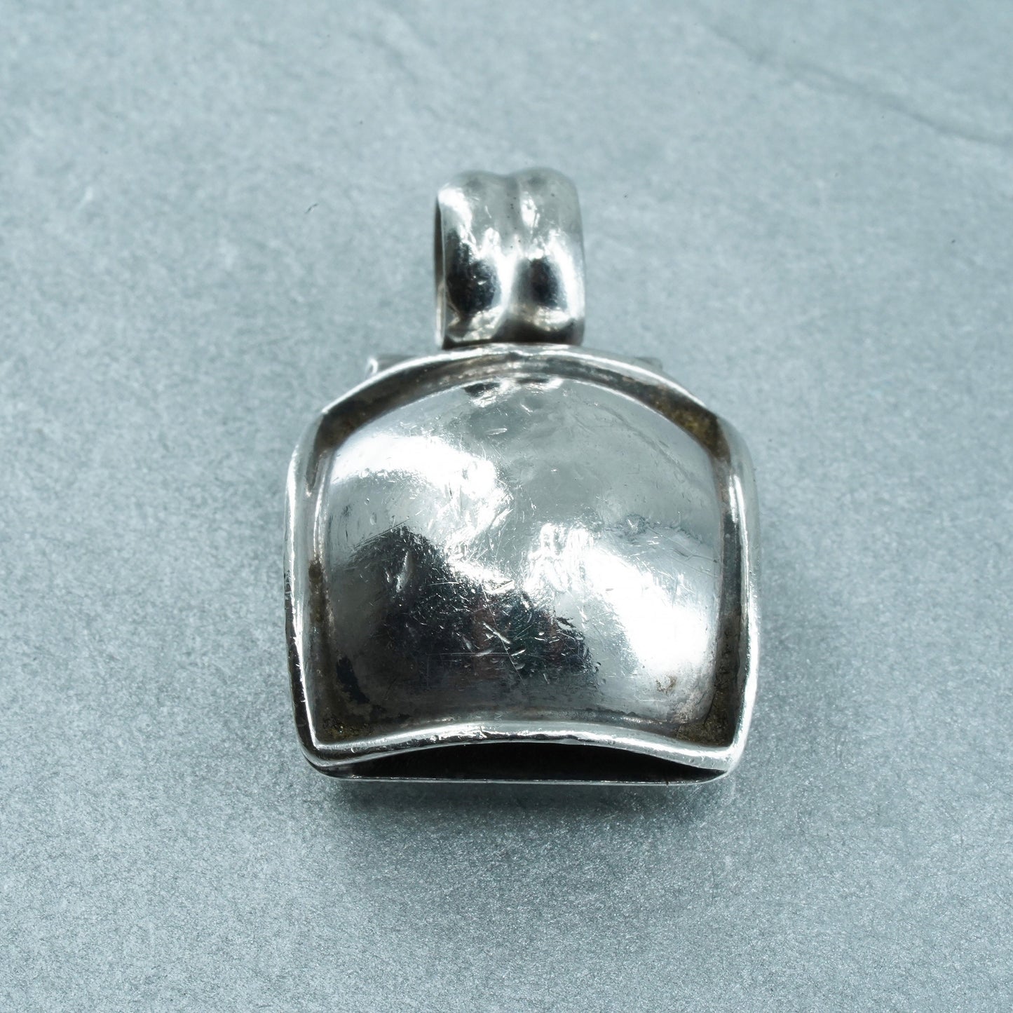 Vintage sterling 950 silver handmade puffy square pendant