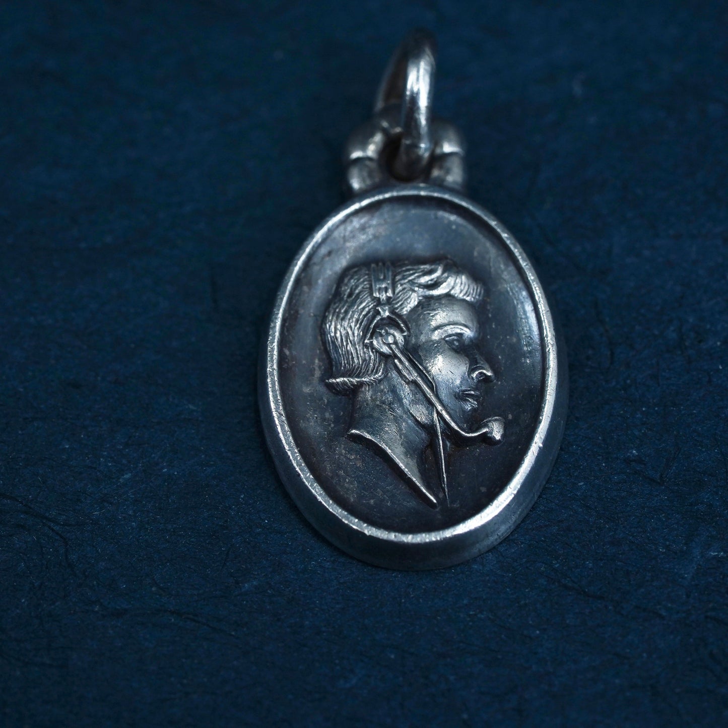 Vintage sterling 925 silver tag pendant, charm with portrait