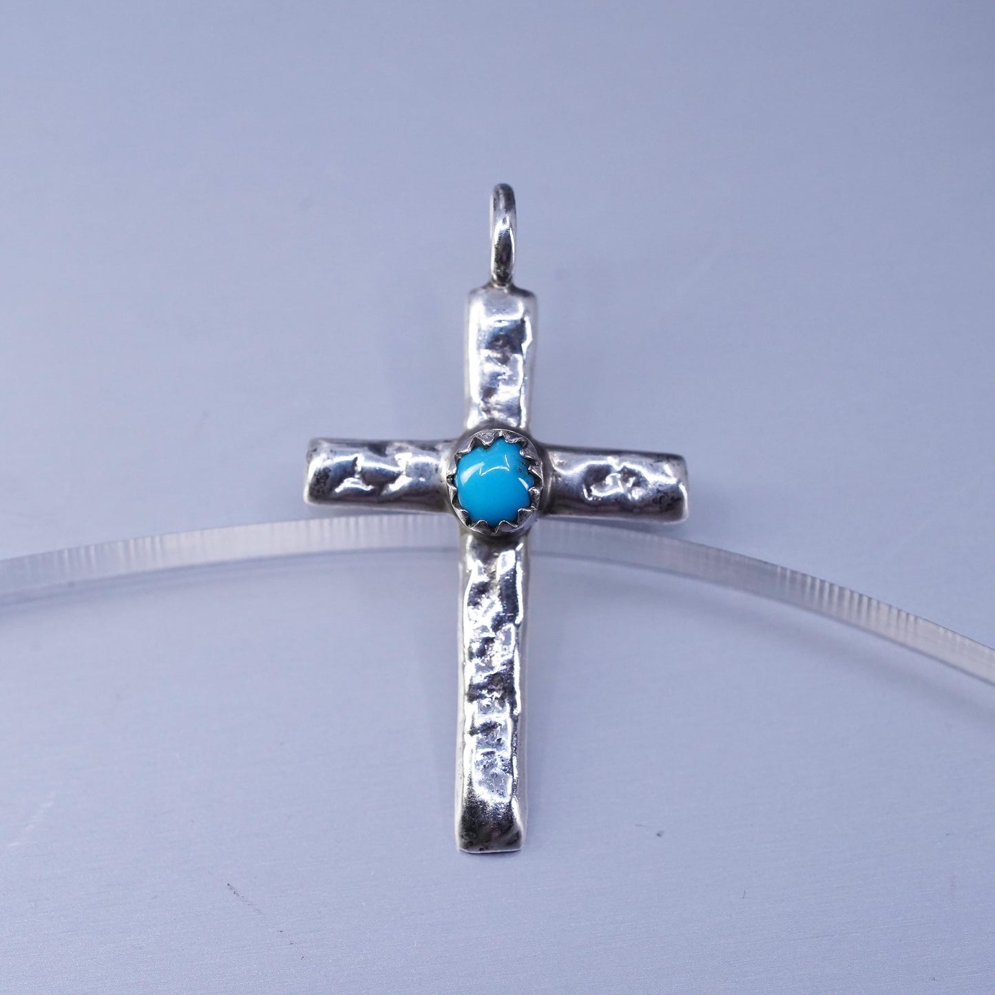 Native American sterling 925 silver cross pendant with turquoise